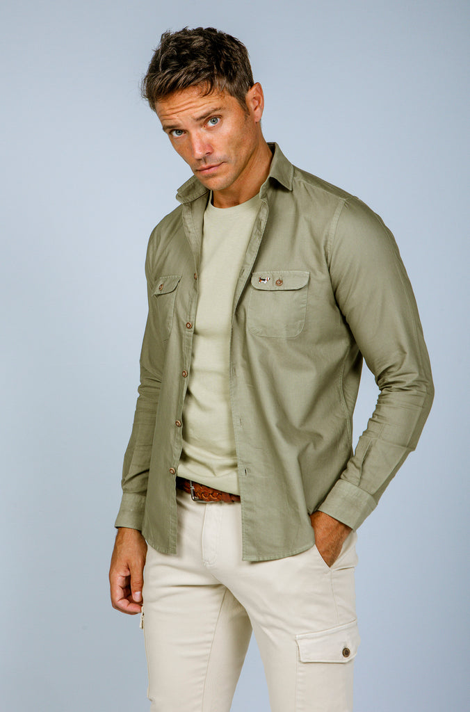 Camisa Pinpoint Doble Bolsillo Tintada Verde Medio