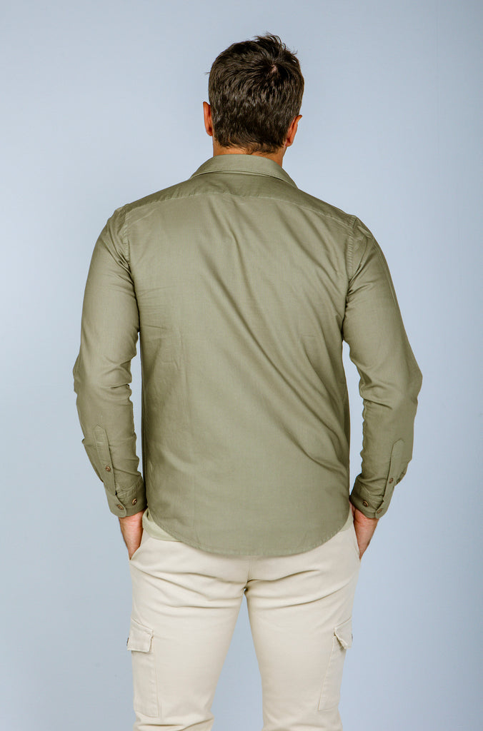 Camisa Pinpoint Doble Bolsillo Tintada Verde Medio