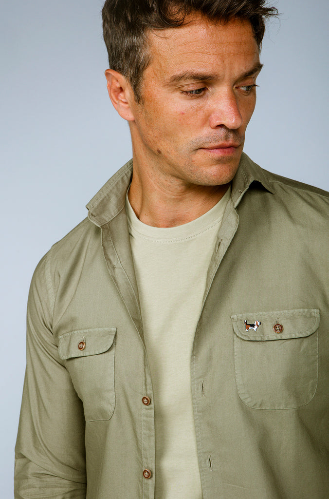 Camisa Pinpoint Doble Bolsillo Tintada Verde Medio
