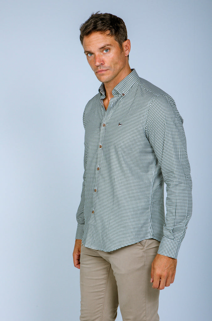 Camisa twill cuadrito vichy verde botella