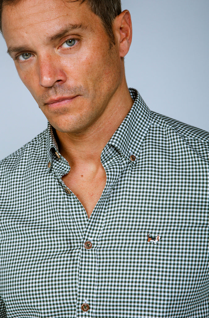 Camisa twill cuadrito vichy verde botella