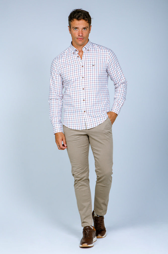 Camisa Viella semientallada Cuadro Granate