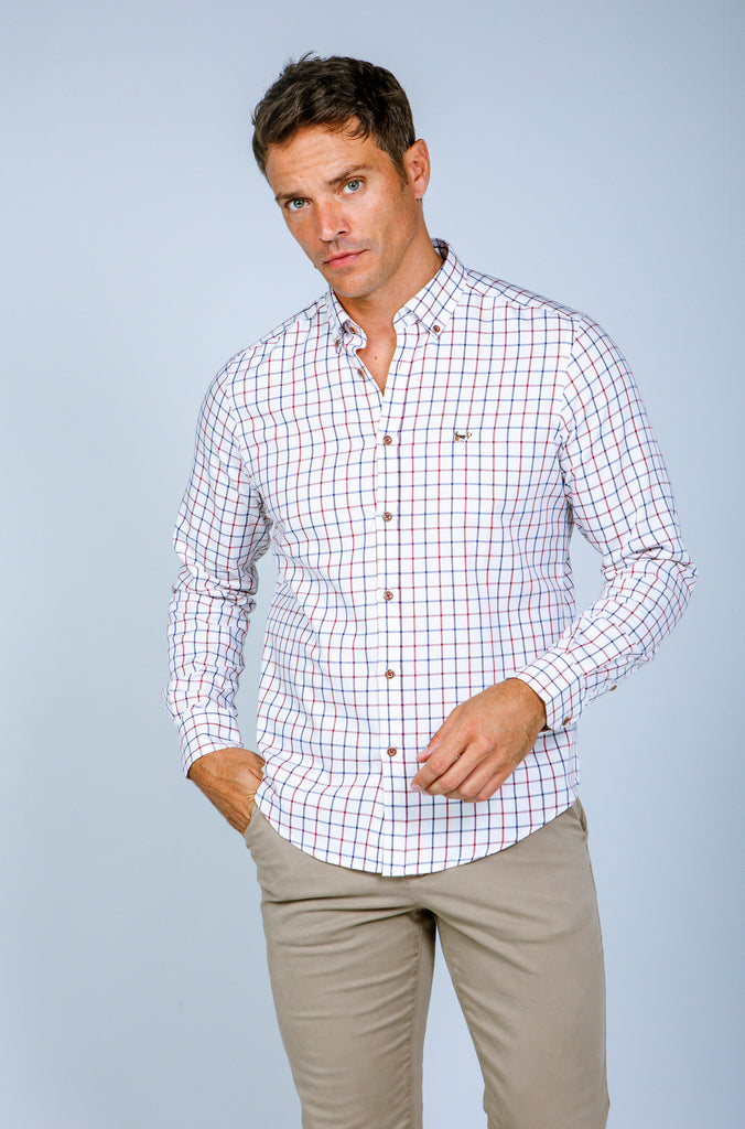 Camisa Viella semientallada Cuadro Granate