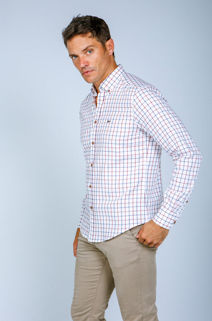 Camisa Viella semientallada Cuadro Granate