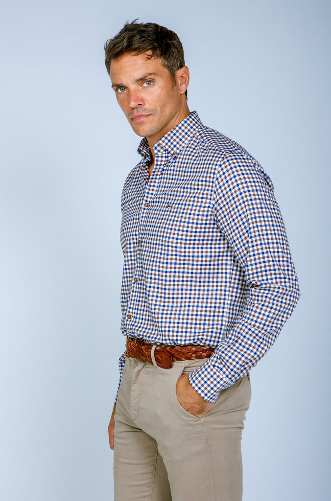 Camisa Viella semientallada Cuadros Marrón