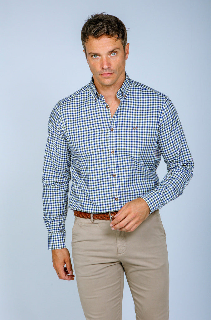 Camisa Viella semientallada Cuadros verde