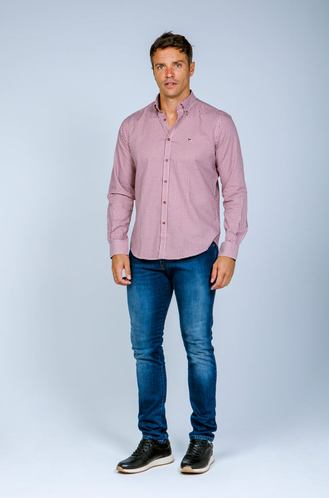 Camisa twill cuadrito vichy granate