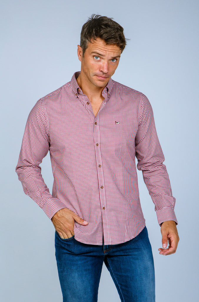 Camisa twill cuadrito vichy granate