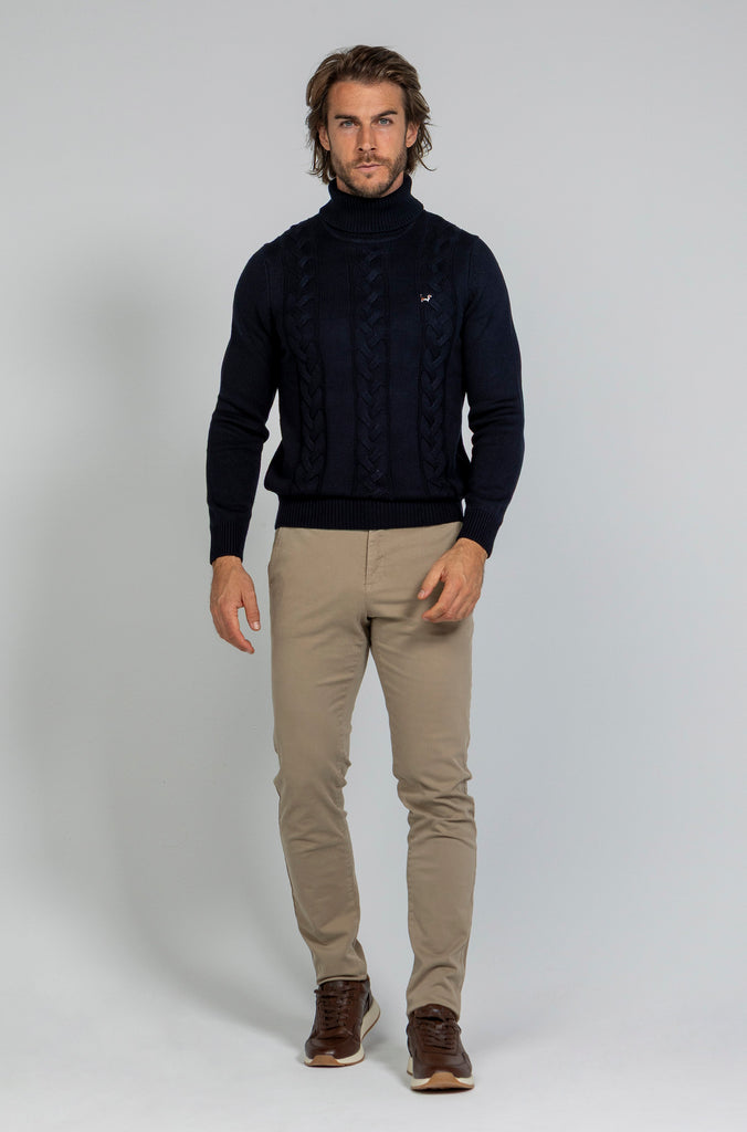 Jersey Trenzado Cuello Cisne Marino