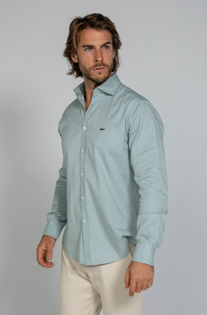 Camisa Twill Tintada Verde Agua