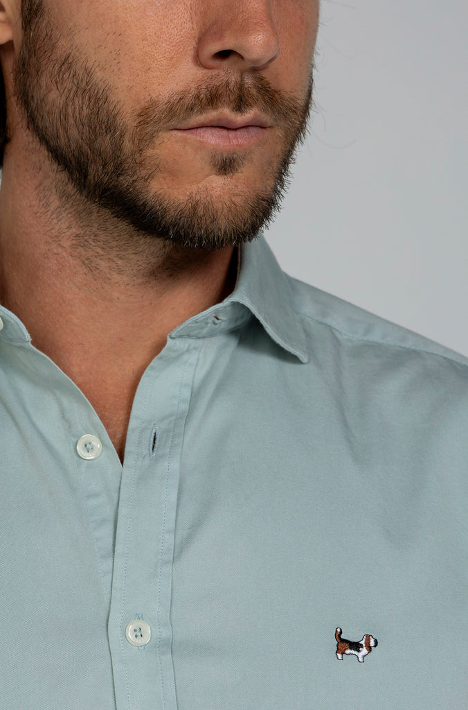 Camisa Twill Tintada Verde Agua