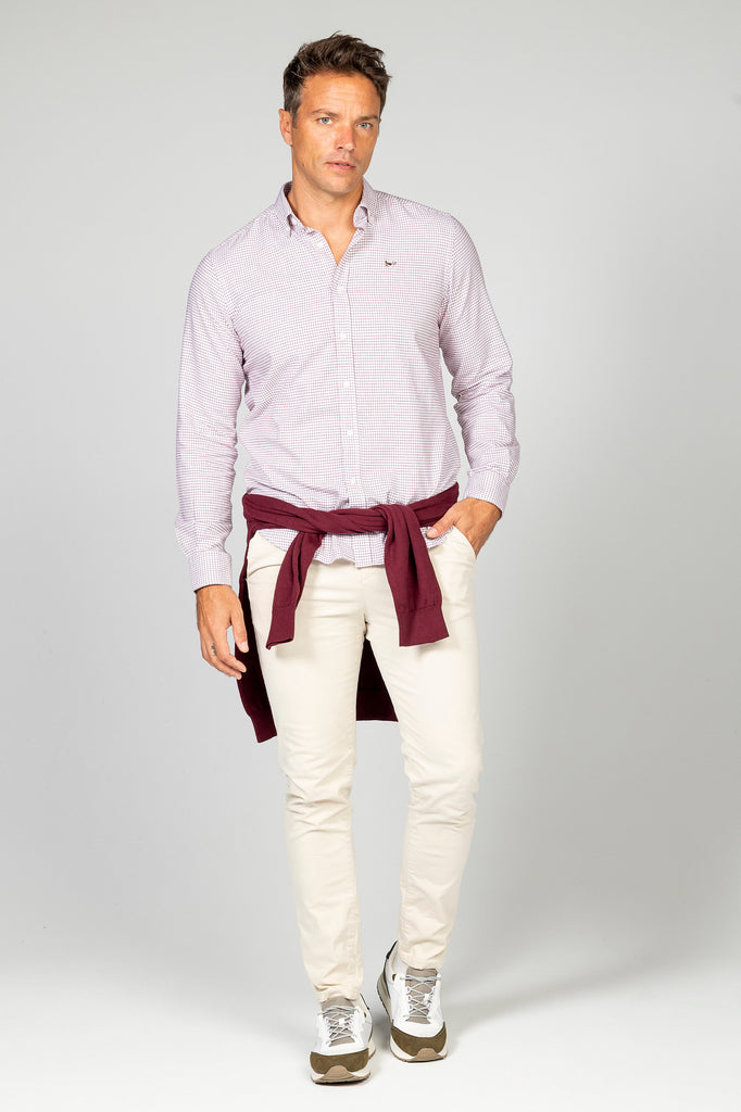 Camisa oxford cuadro ventana granate