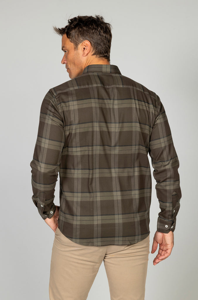 Camisa Herringbone elástica tartán verde