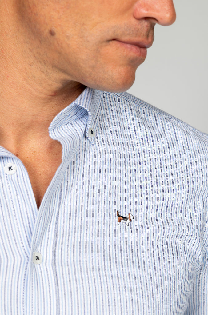 Camisa Multiraya Oxford Suavizada Azul/Marino