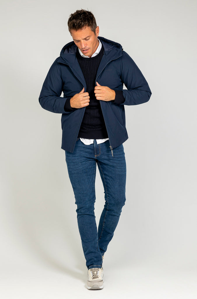 Parka Técnica Con Capucha Marino