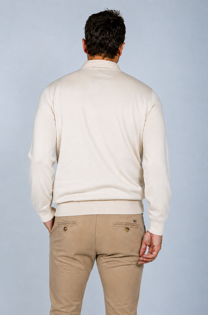 Jersey Liso básico Cuello Caja Crema