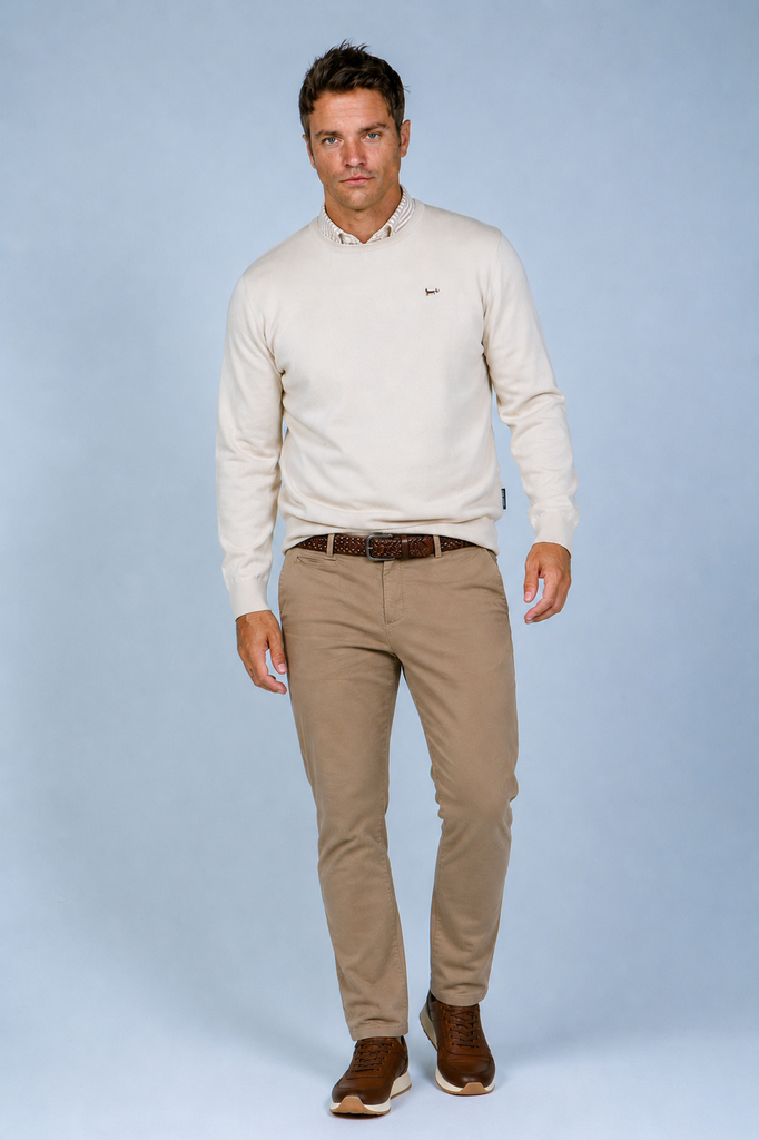 Jersey Liso básico Cuello Caja Crema