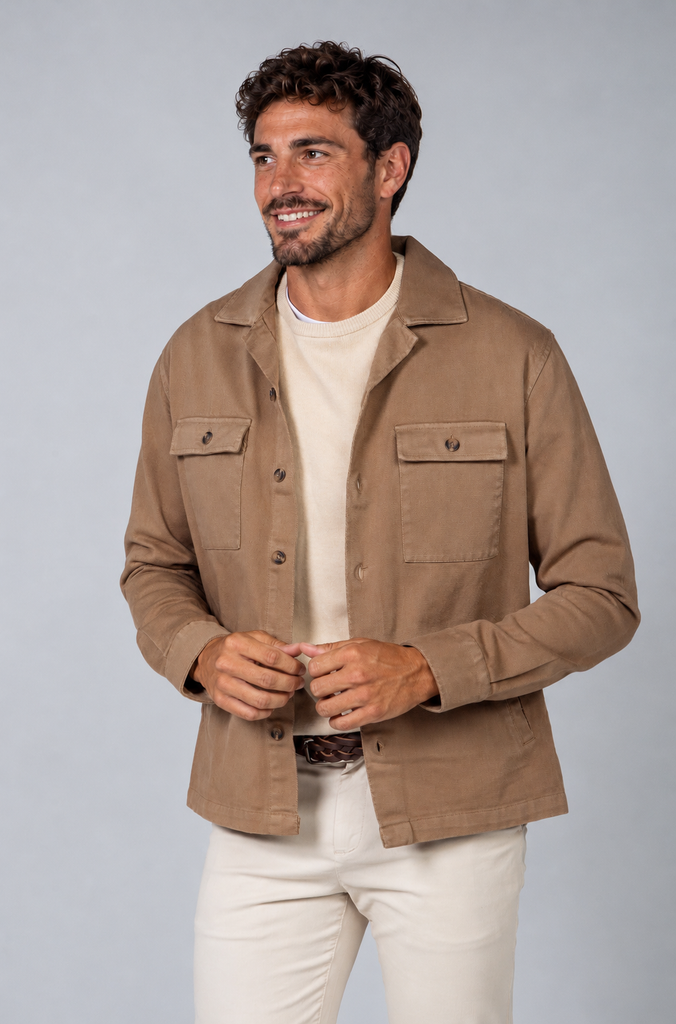 Sobrecamisa Sarga Tintada Marrón Medio