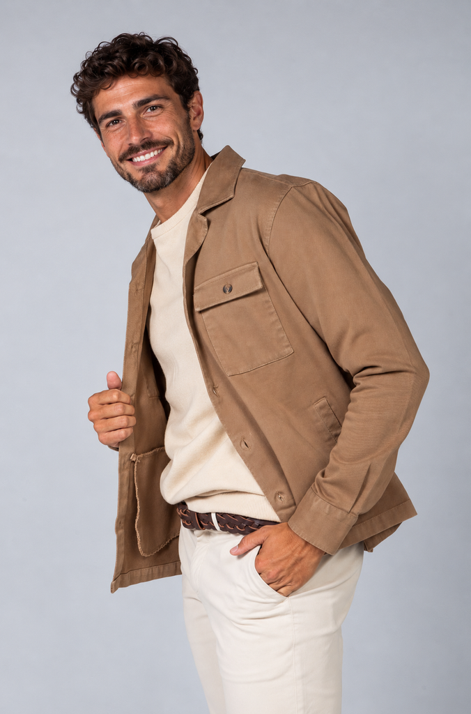 Sobrecamisa Sarga Tintada Marrón Medio