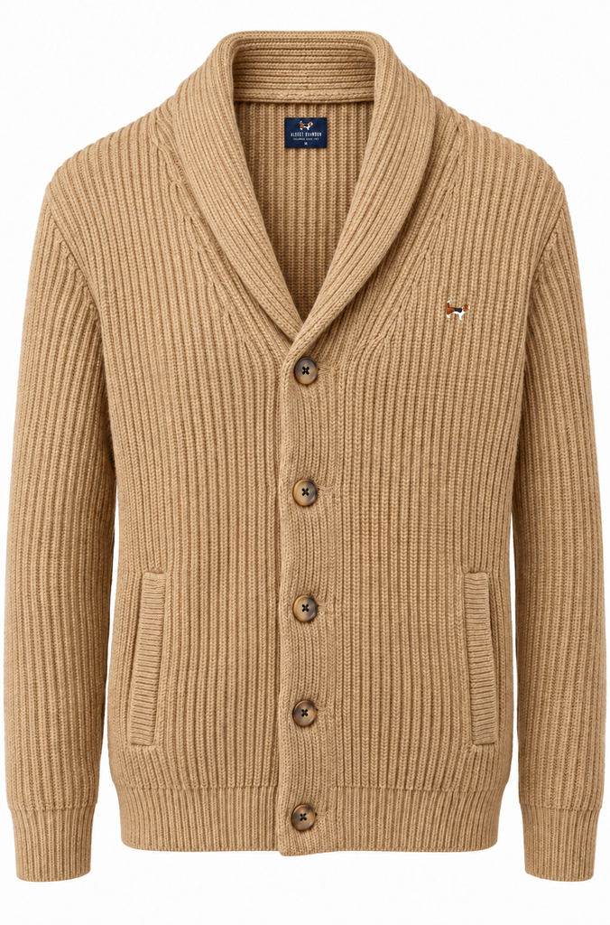 Chaqueta punto canalé botones beige