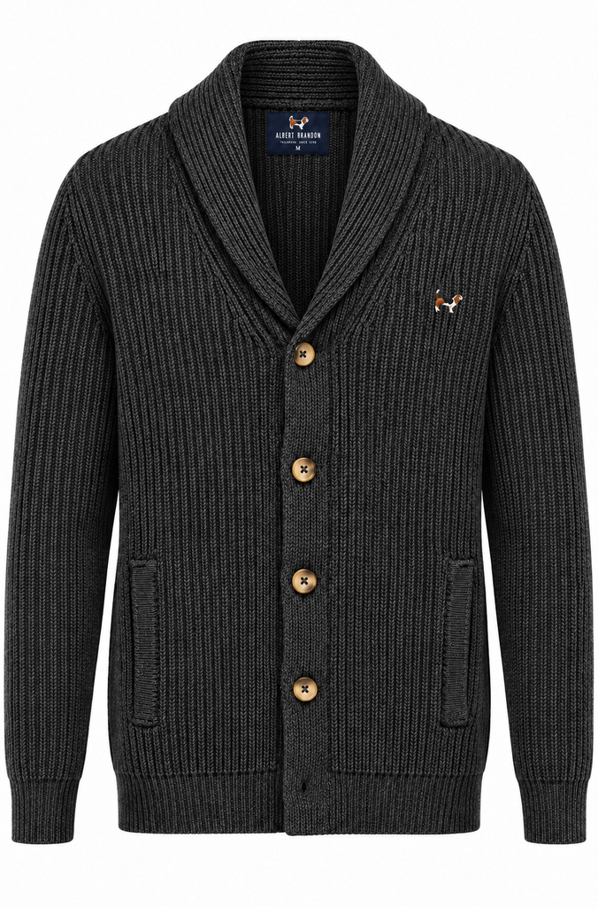 Chaqueta punto canalé botones gris marengo