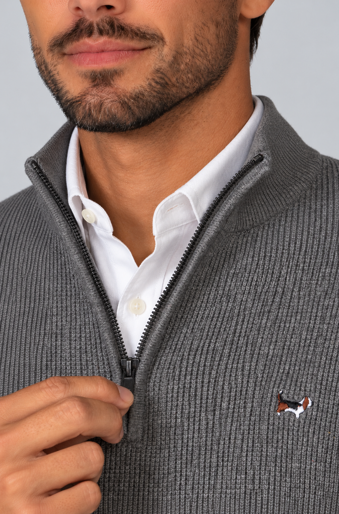 Jersey Estructura Cuello Zipper Gris Medio