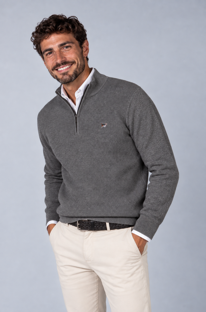 Jersey Estructura Cuello Zipper Gris Medio