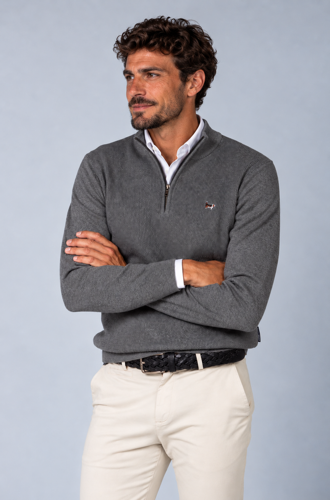 Jersey Estructura Cuello Zipper Gris Medio