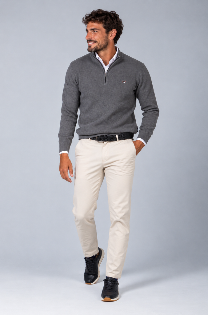Jersey Estructura Cuello Zipper Gris Medio