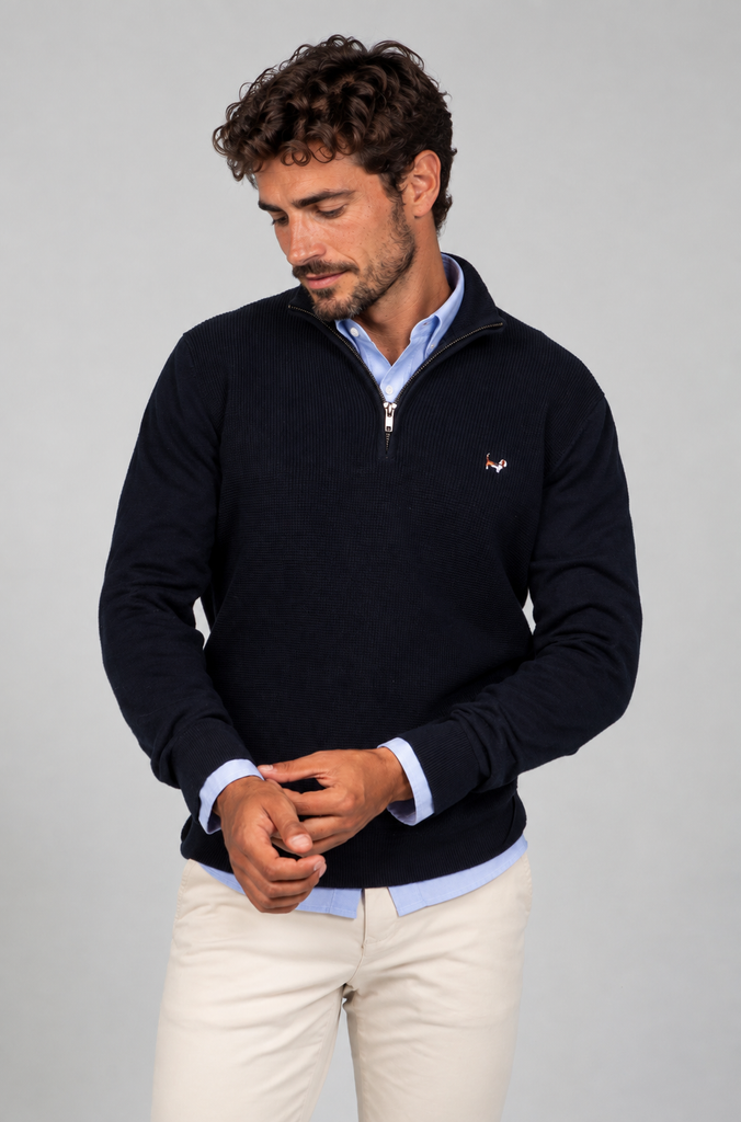 Jersey Estructura Cuello Zipper Marino