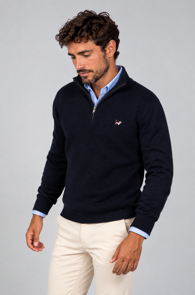 Jersey Estructura Cuello Zipper Marino
