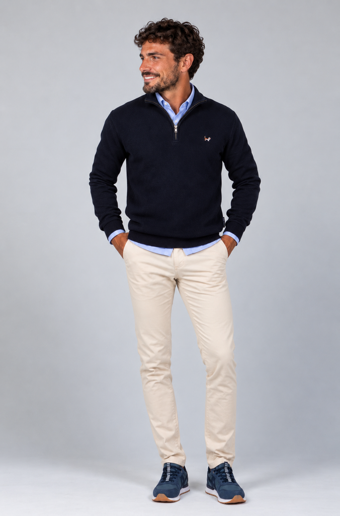 Jersey Estructura Cuello Zipper Marino