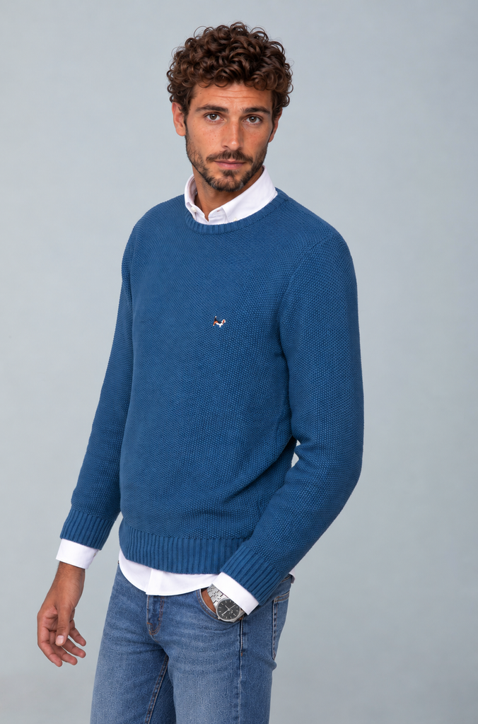 Jersey Granulado Cuello Redondo Índigo
