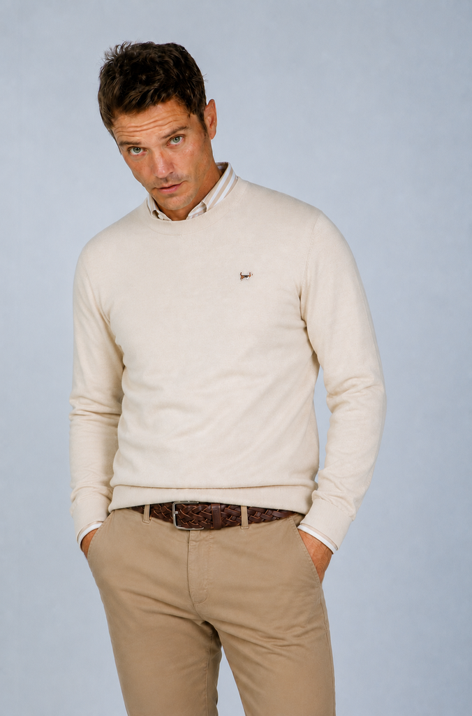 Jersey Liso básico Cuello Caja Crema