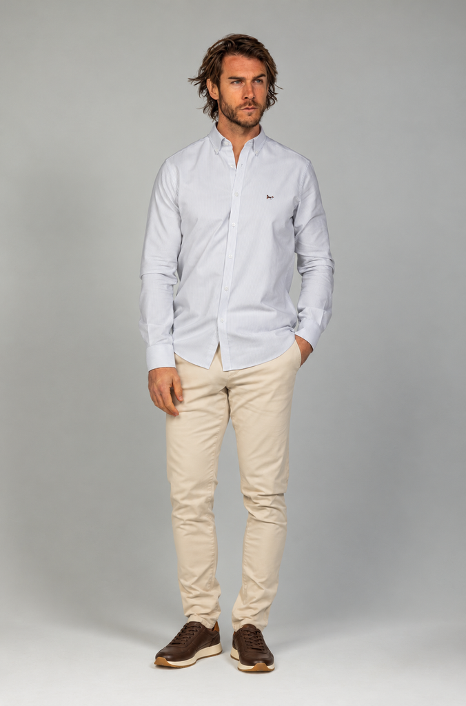 Camisa Raya Oxford Suavizada Gris claro