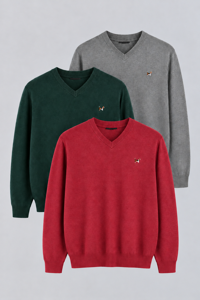 Pack jersey cuello caja color coral, gris y verde botella