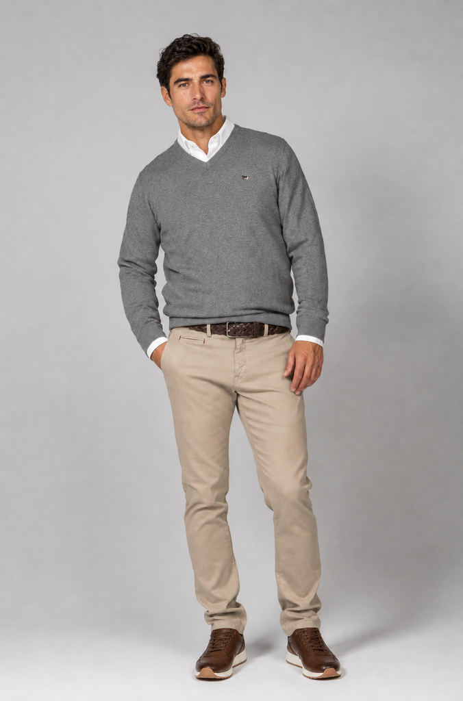 Jersey Básico cuello pico Gris Medio