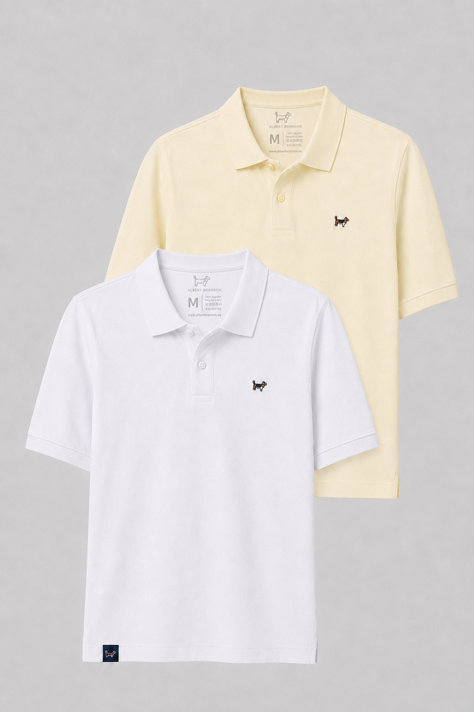 Pack polo básico blanco y amarillo palo