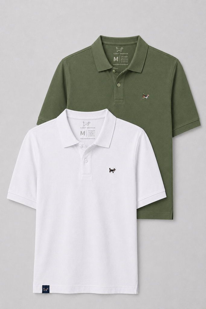 Pack polo básico verde medio y blanco