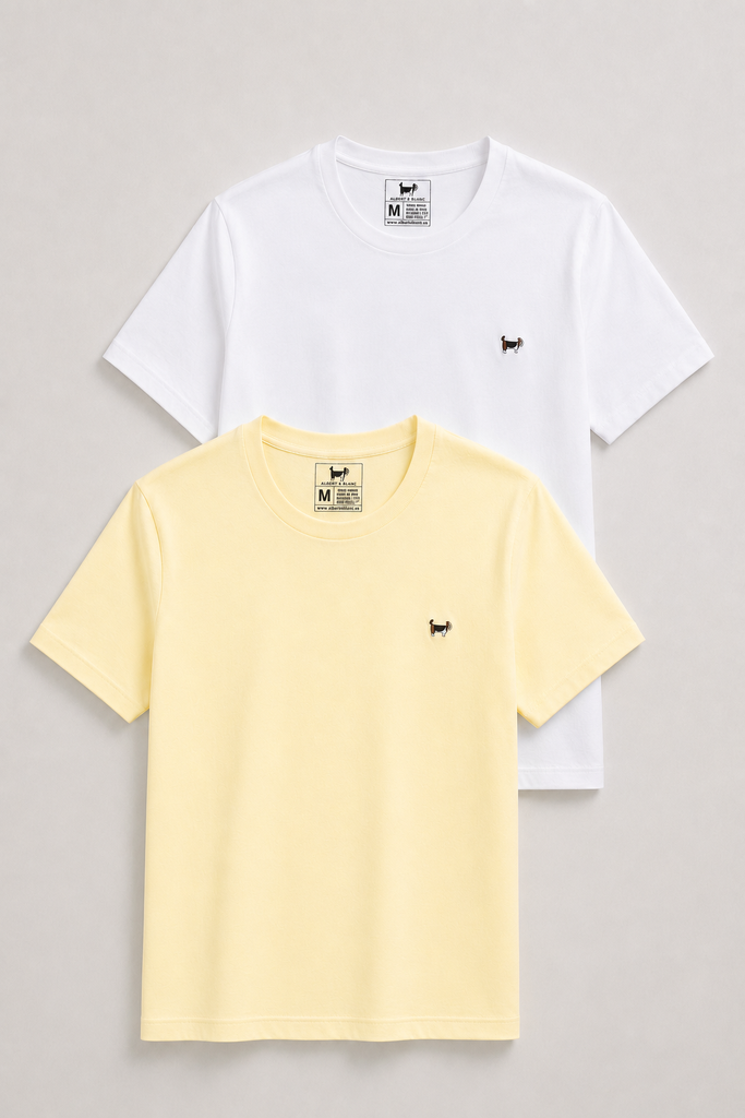 Pack camisetas básicas blanca y amarillo palo
