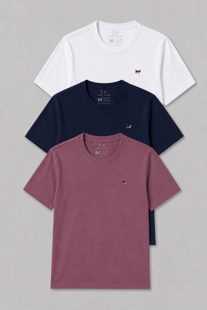 Pack tres camisetas básicas blanca, marino y mauve
