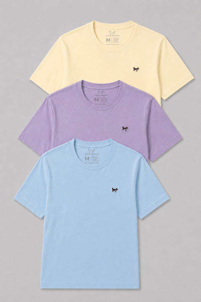 Pack tres camisetas básicas amarillo palo, malva y turquesa soft