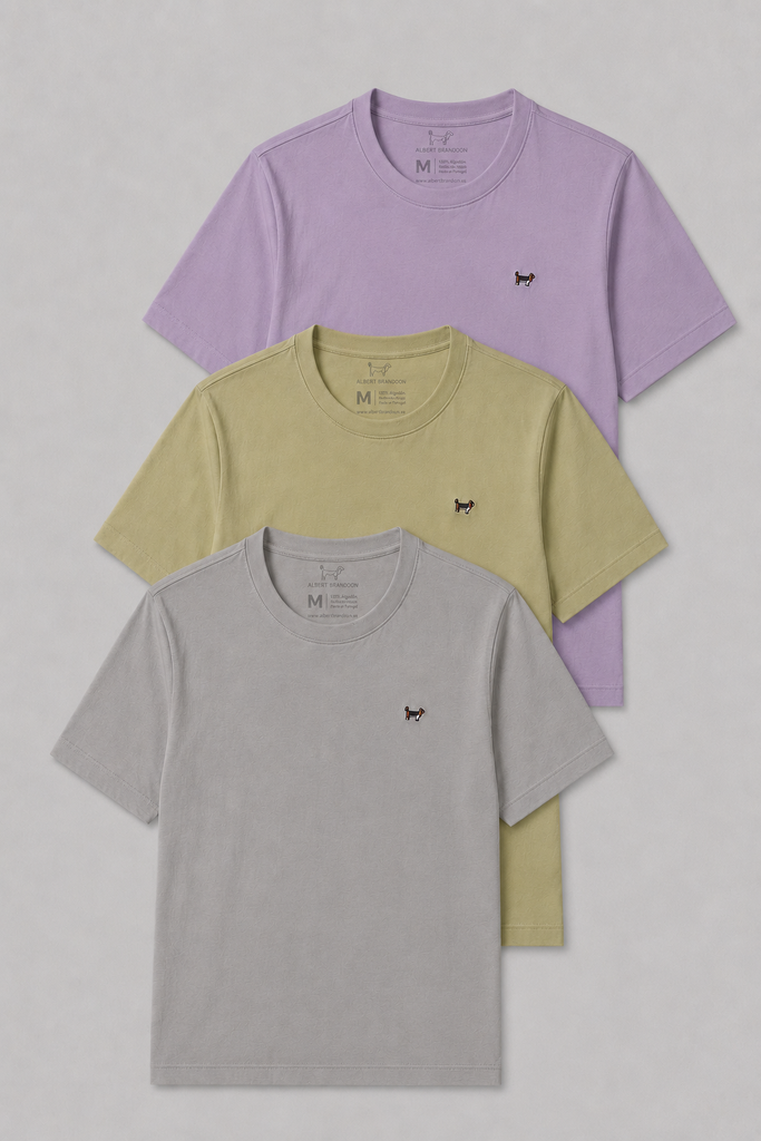 Pack tres camisetas básicas malva, verde jade y gris medio