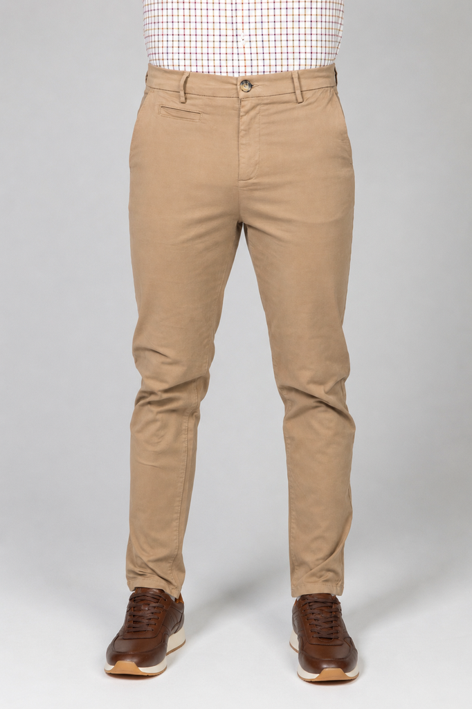 Pantalón Chino Elástico Regular Beig