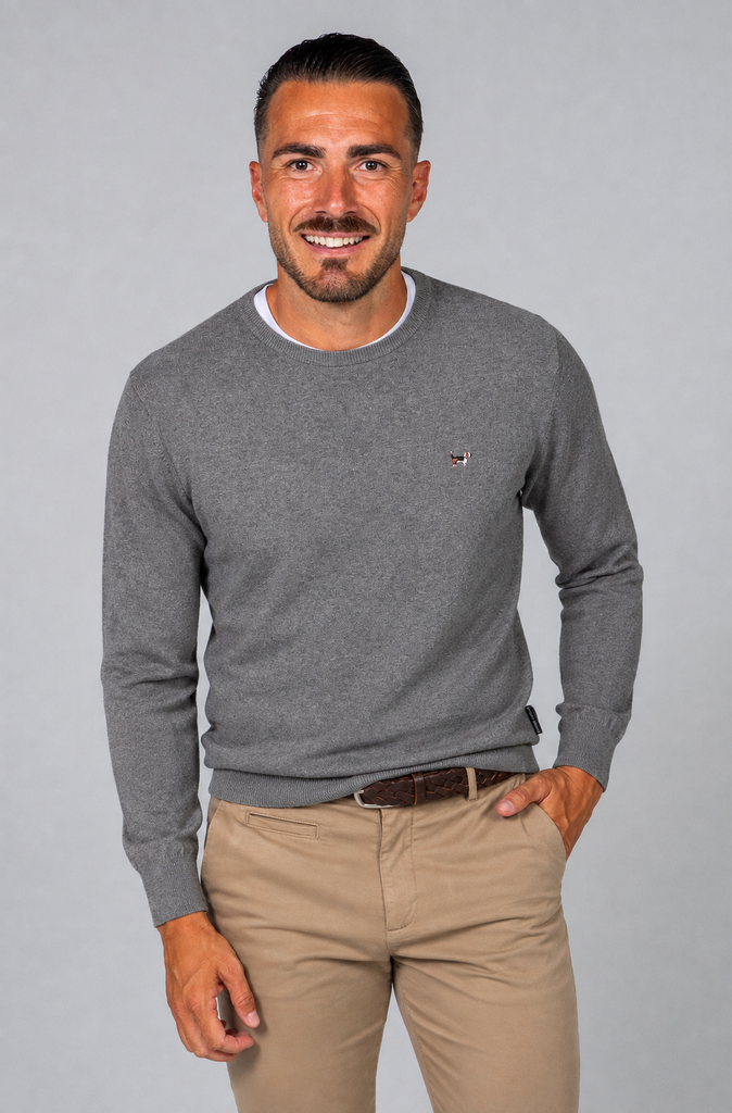 Jersey Liso Básico Cuello Caja Gris Medio