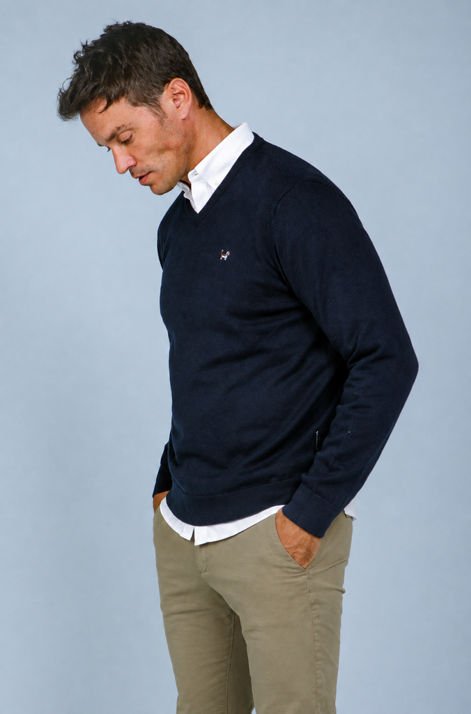 Jersey Liso Básico Cuello Pico Marino