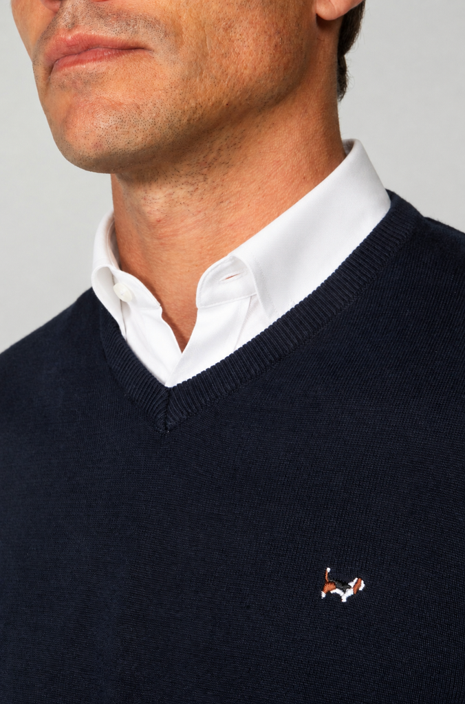 Jersey Liso Básico Cuello Pico Marino