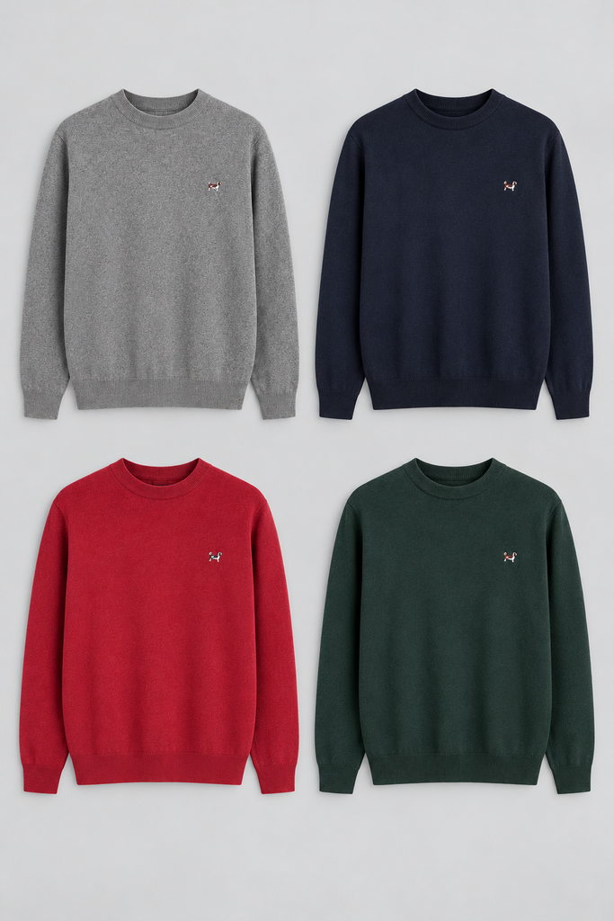 Pack cuatro jerseys cuello caja color coral, gris medio, marino y verde botella