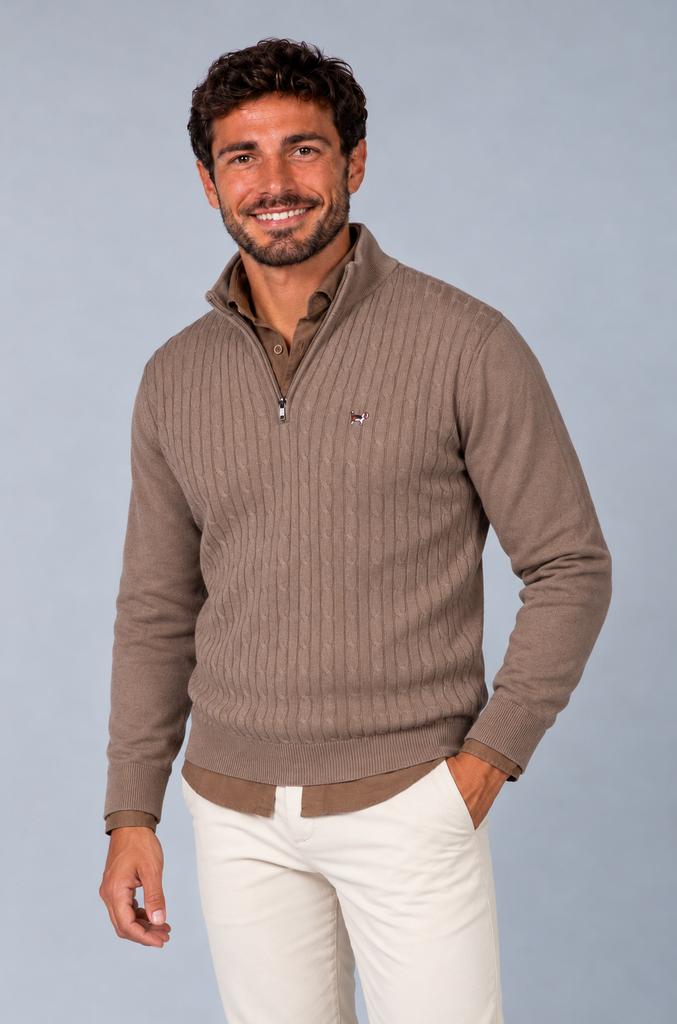 Jersey Ochos Cuello Zipper Beige