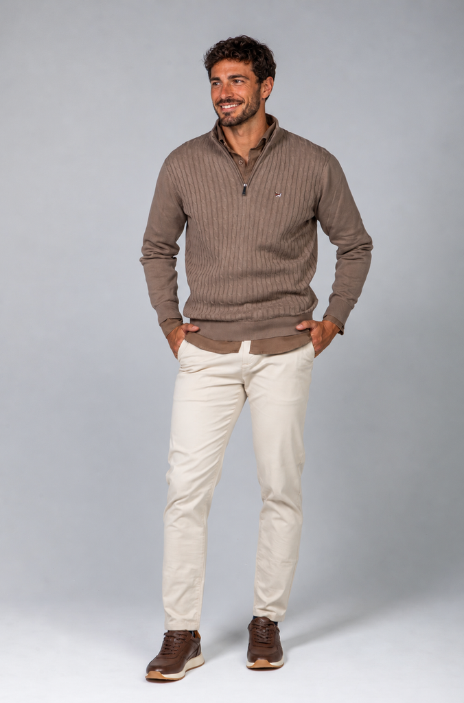 Jersey Ochos Cuello Zipper Beige